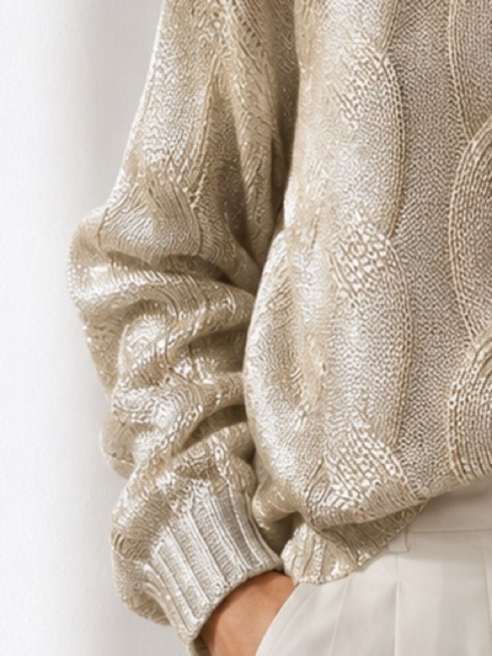 Pistola Everly Metallic Gold Foil Cable Knit Sweater Crewneck Size S - Picture 5 of 10